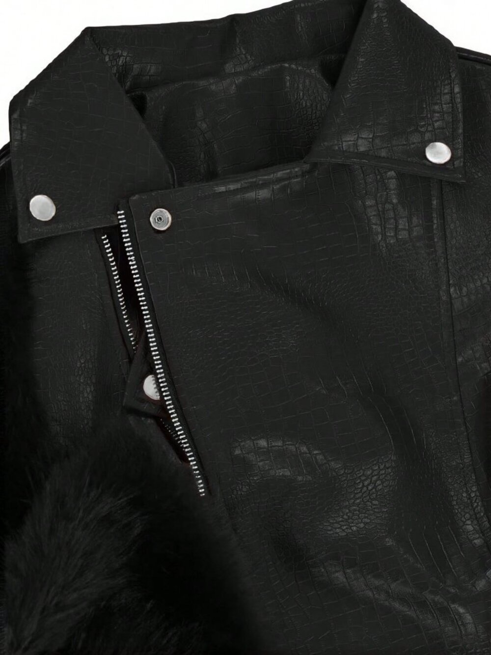 Black Casual Women's Patchwork Faux Fur Jacket - Picture 6 of 6